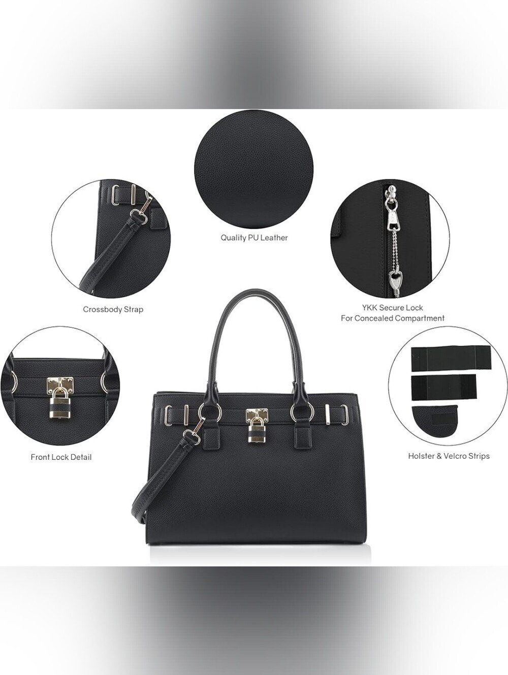 Structured Black Tote with Gold Padlock Accent - Picture 2 of 12